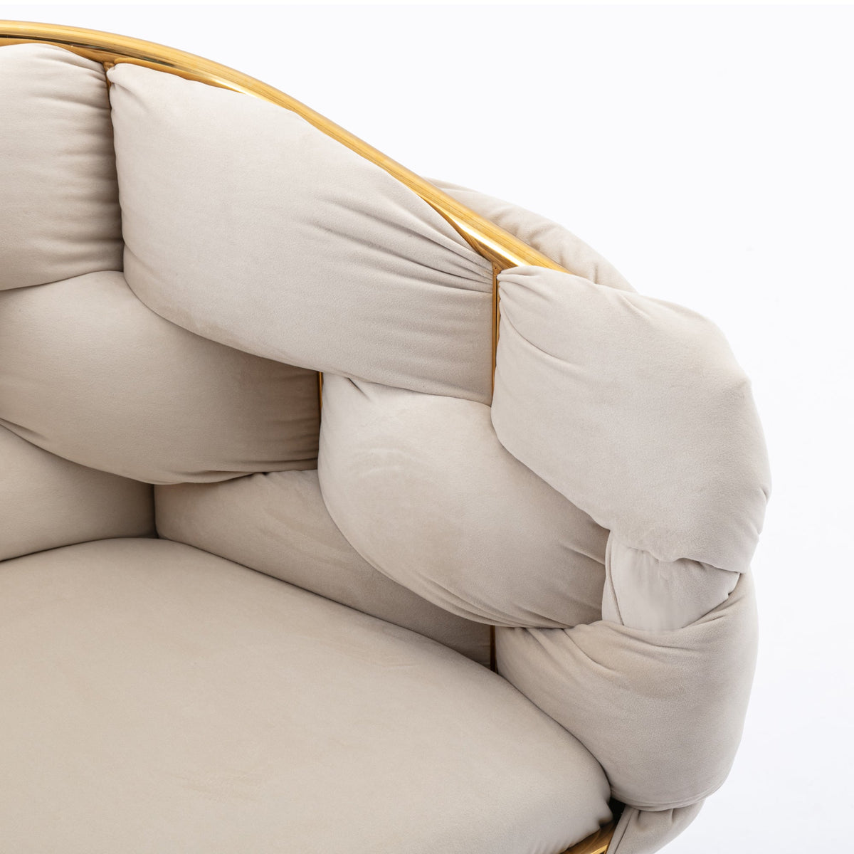 Beige Velvet Accent Chair with Gold Frame for Bedroom