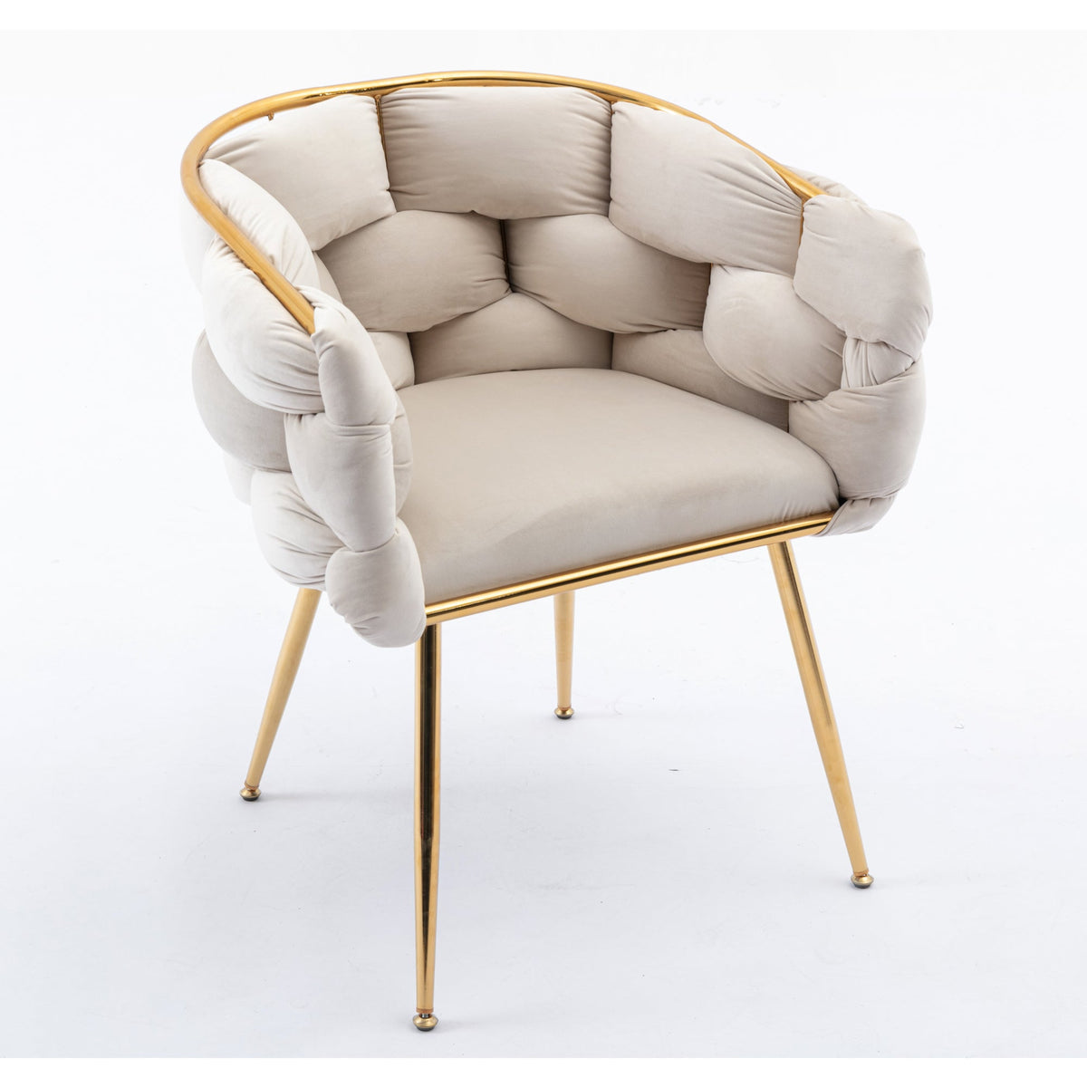 Beige Velvet Accent Chair with Gold Frame for Bedroom