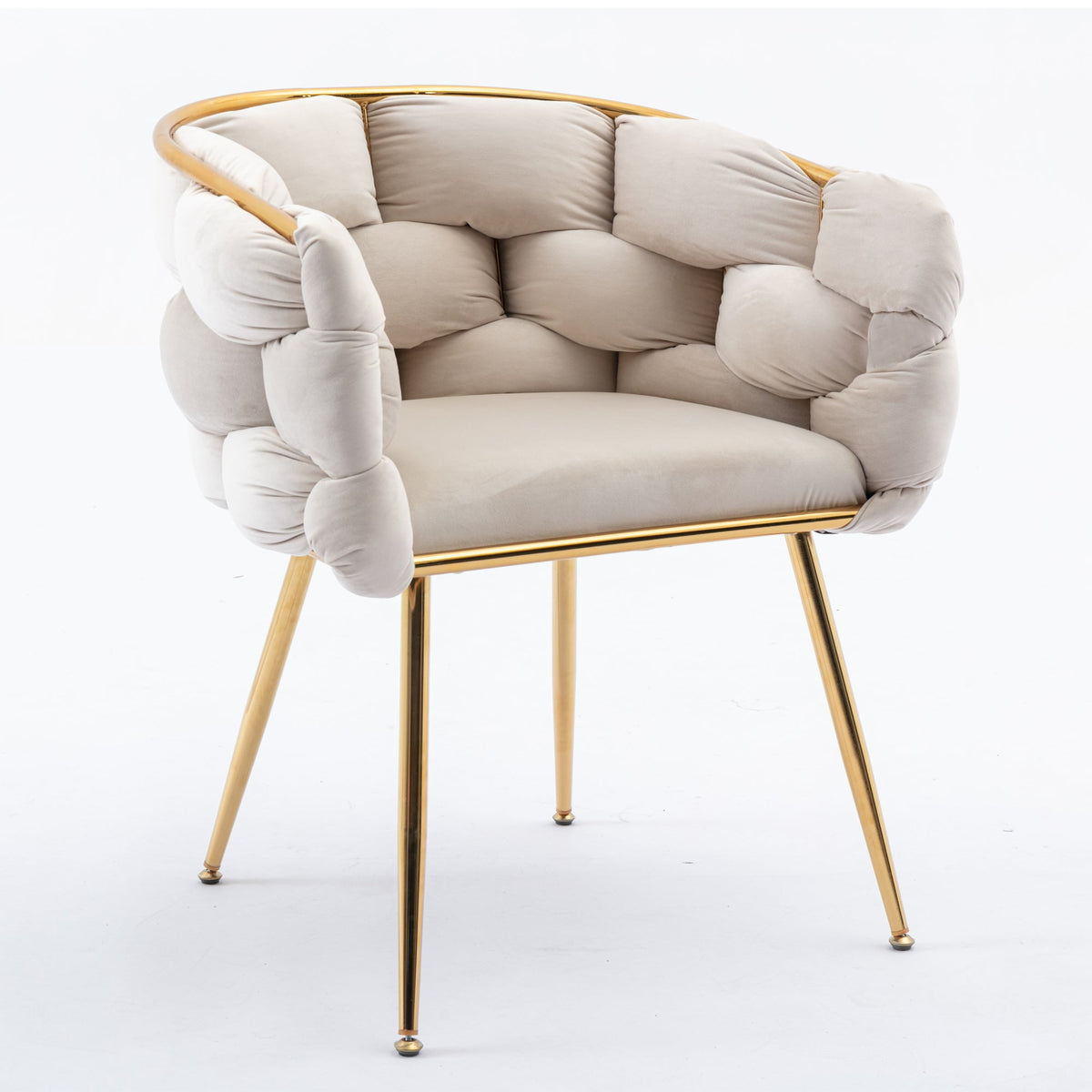 Beige Velvet Accent Chair with Gold Frame for Bedroom
