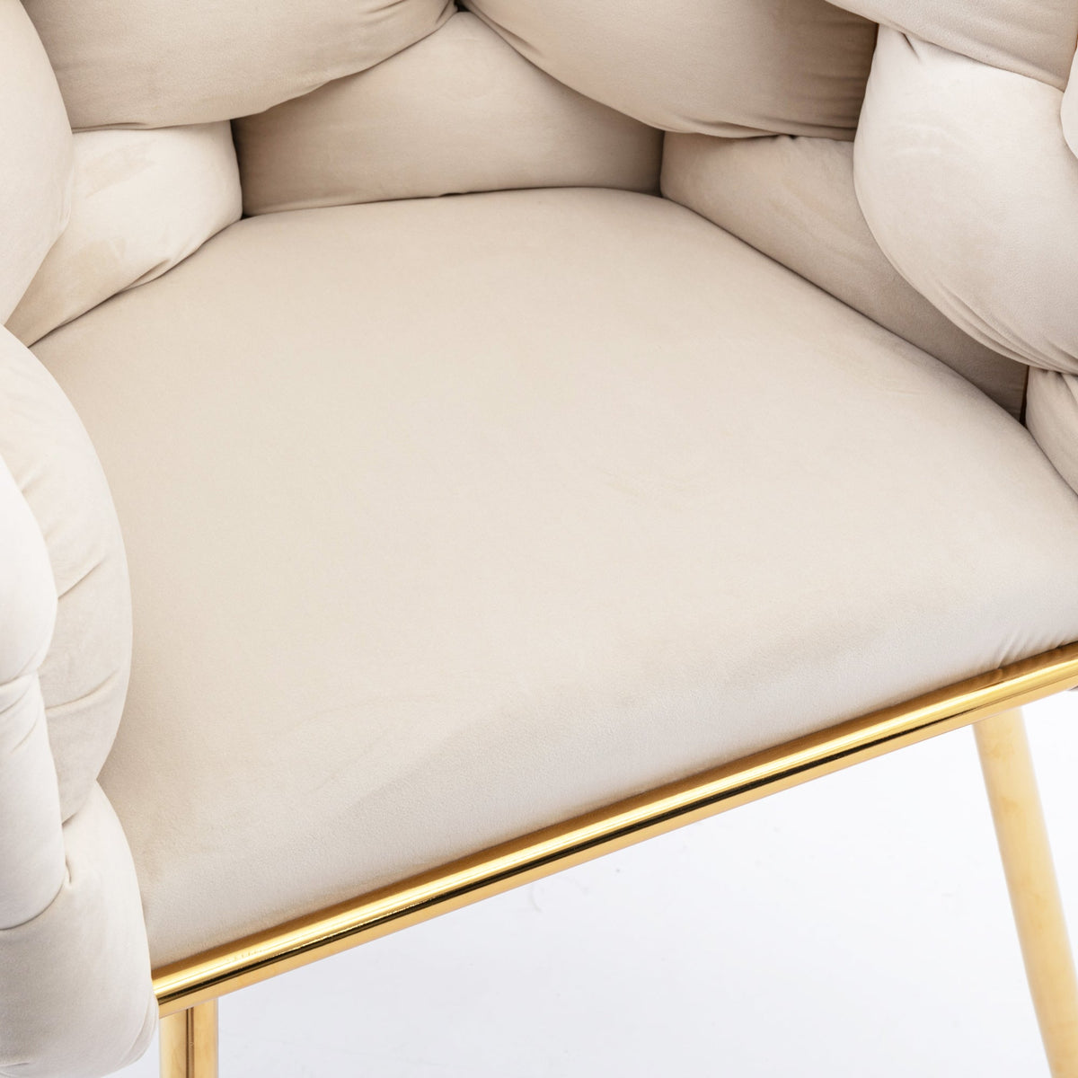 Beige Velvet Accent Chair with Gold Frame for Bedroom
