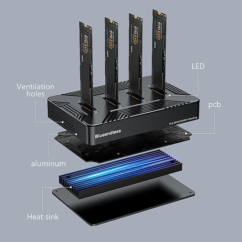 M.2 NVMe SATA SSD Dock for 4 Drives, USB 3.2 10Gbps