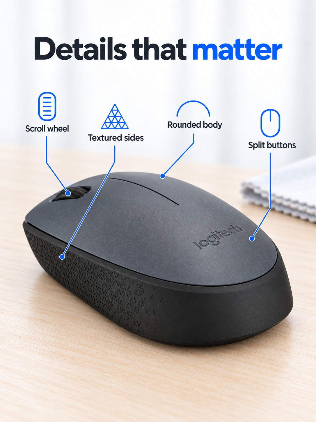Compact Wireless Office Mouse for Laptop and Desk Work