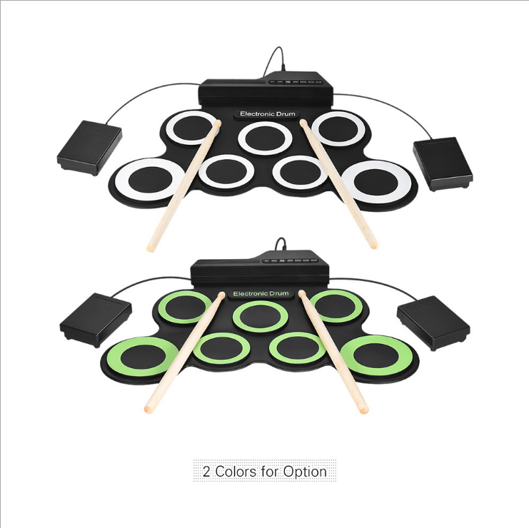 Portable Electronic Drum Kit With 7 Silicone Drum Pads