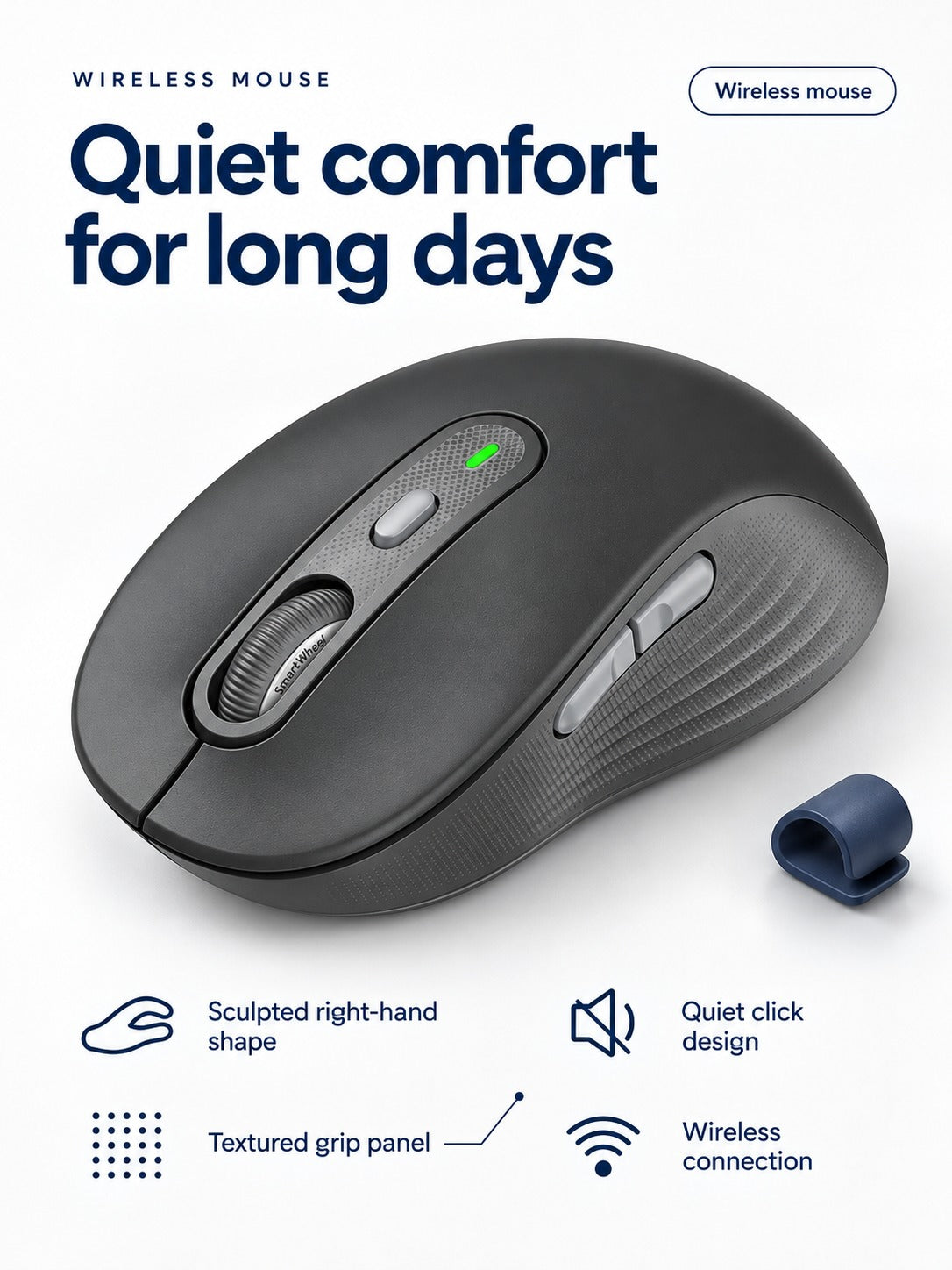 Quiet Ergonomic Wireless Mouse for Home Office Work