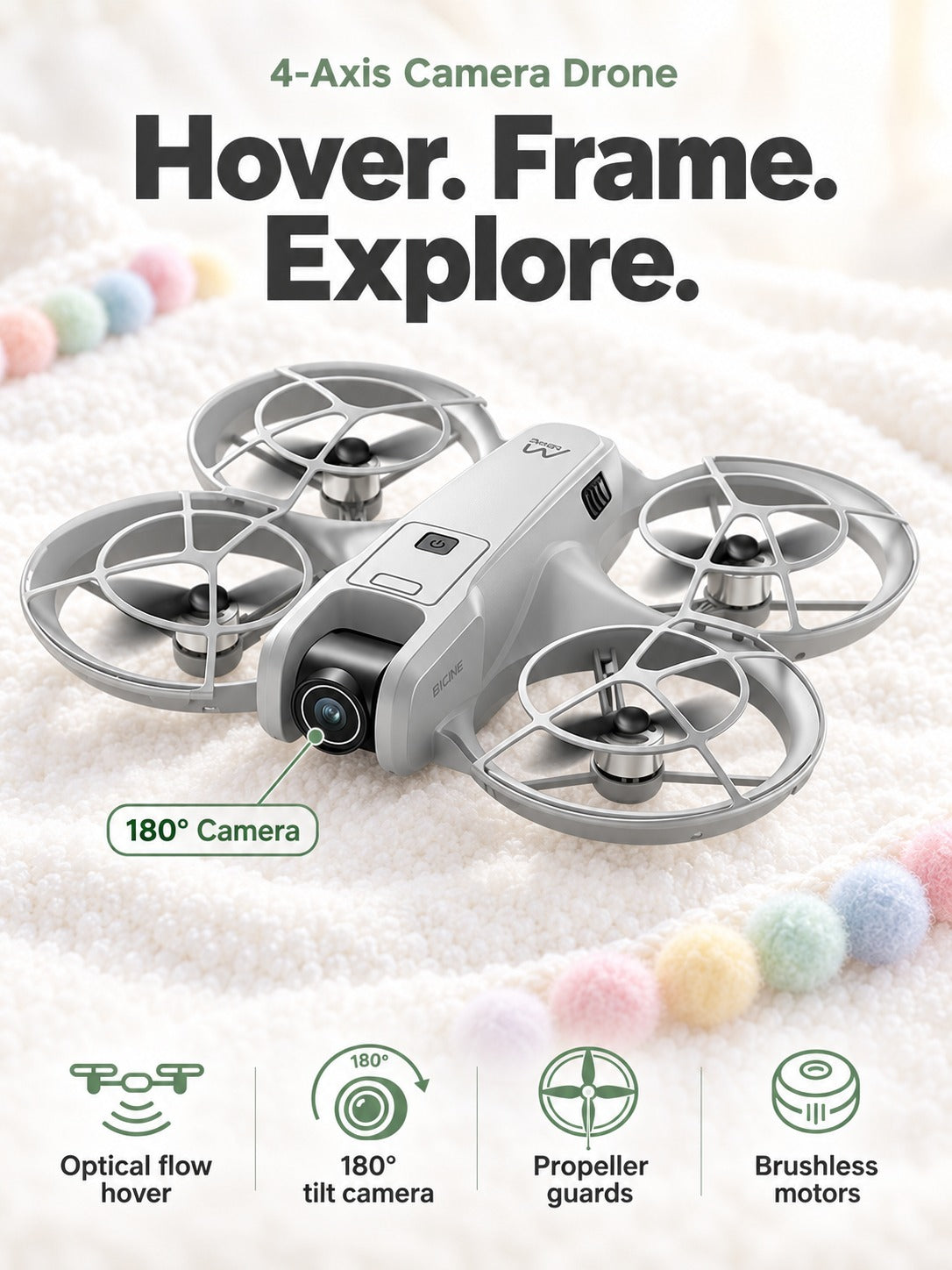 4-Axis Drone with 180° Camera and Optical Flow Hover