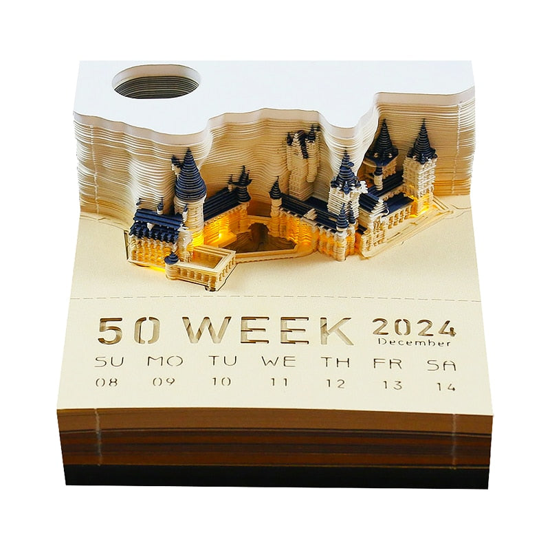 3D Castle Notepad Calendar With Warm LED Desk Light