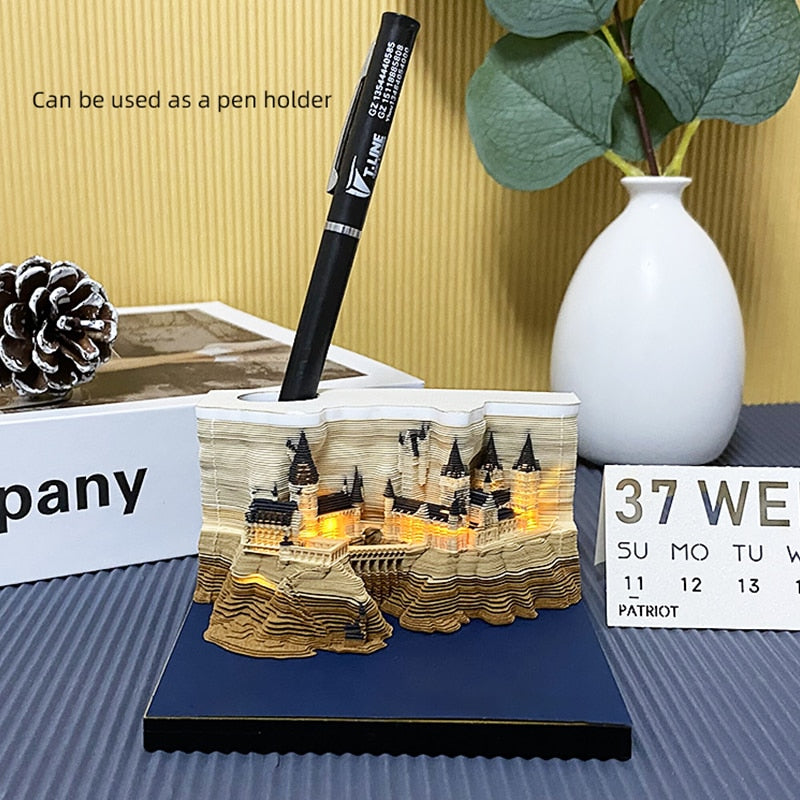 3D Castle Notepad Calendar With Warm LED Desk Light