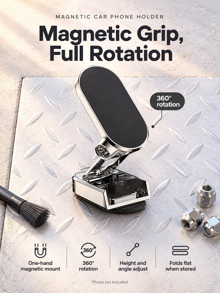 Magnetic Car Phone Holder with 360° Rotation & Folding