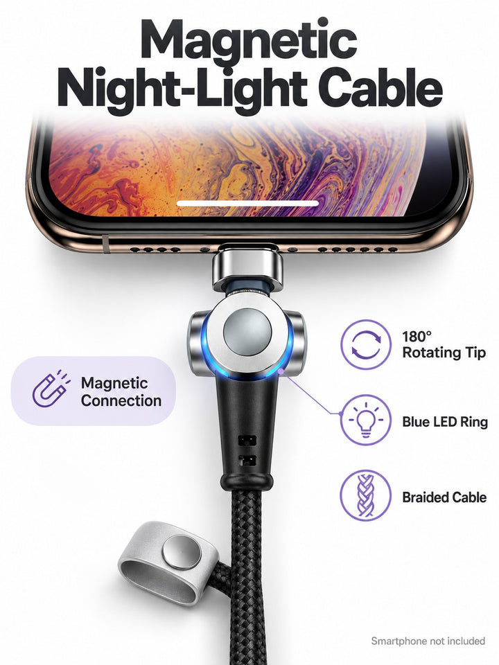 180° Rotating Magnetic Charging Cable with Night Light