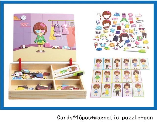 Magnetic Puzzle Toy Wooden Box for Creative Story Play