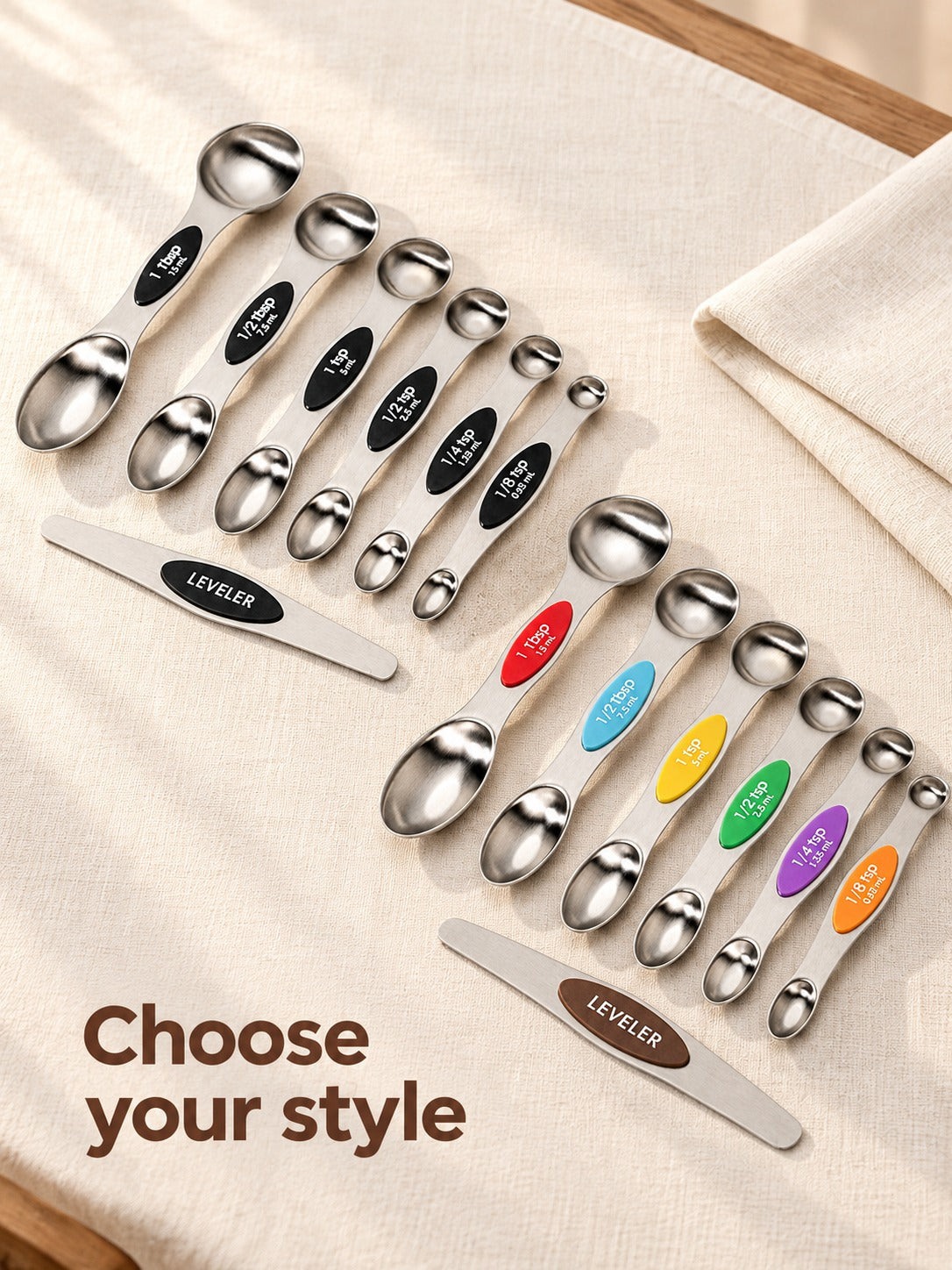 Magnetic Measuring Spoon Set, 7 Stainless Steel Pieces