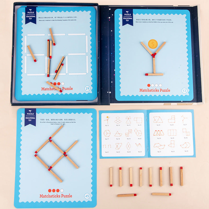 Wooden Matchstick Puzzle Game for Spatial Reasoning