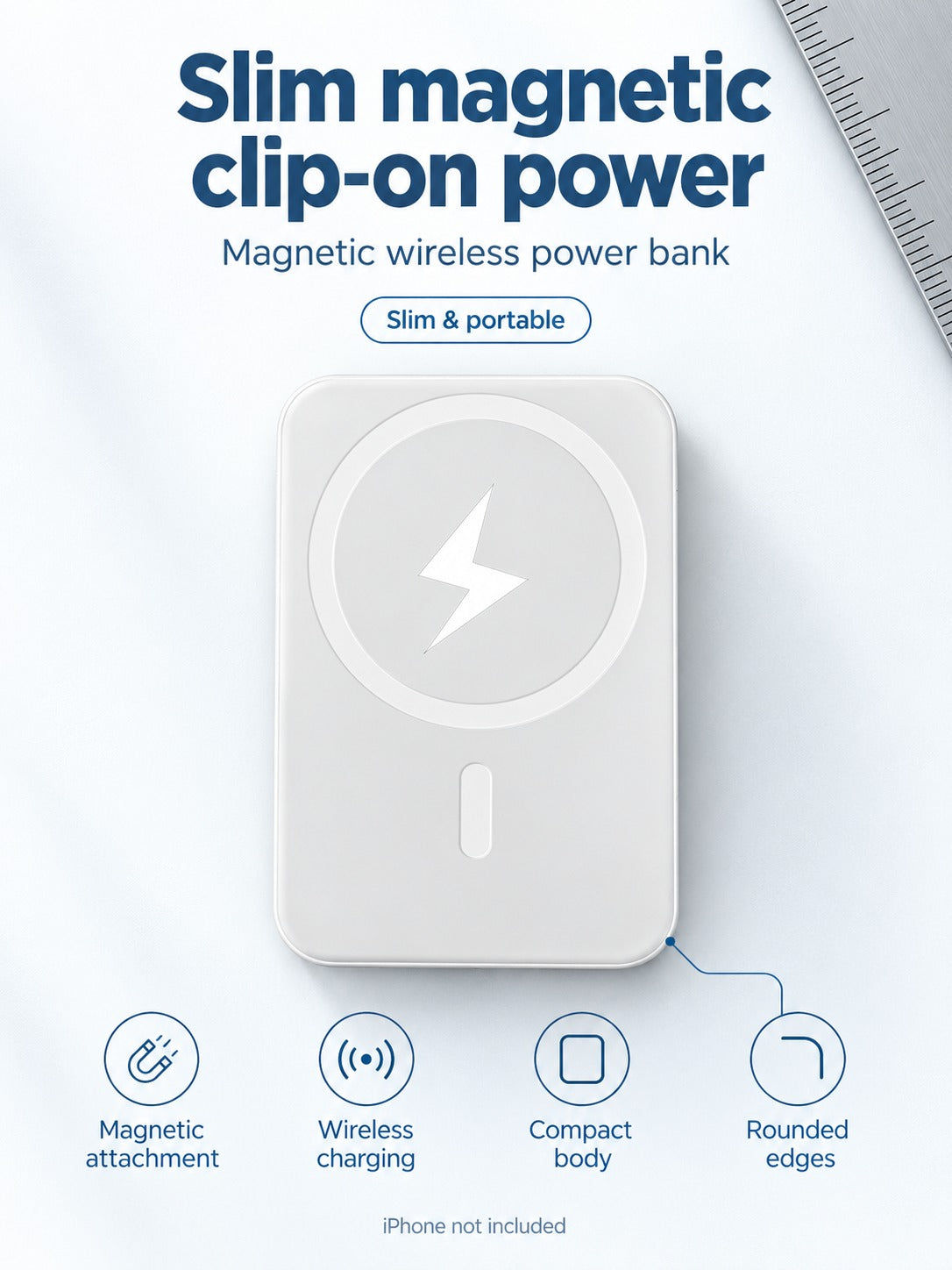 Magnetic Wireless Power Bank for iPhone, Slim & Portable