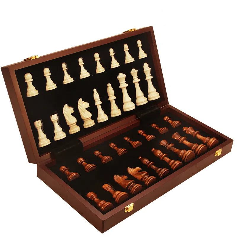 Magnetic Wood Chess Set with Folding Storage Board