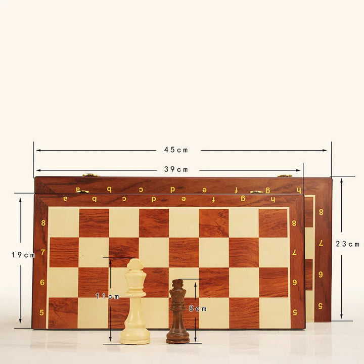 Magnetic Wood Chess Set with Folding Storage Board