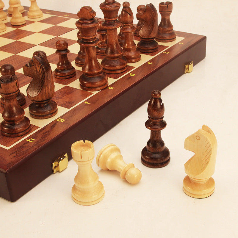 Magnetic Wood Chess Set with Folding Storage Board