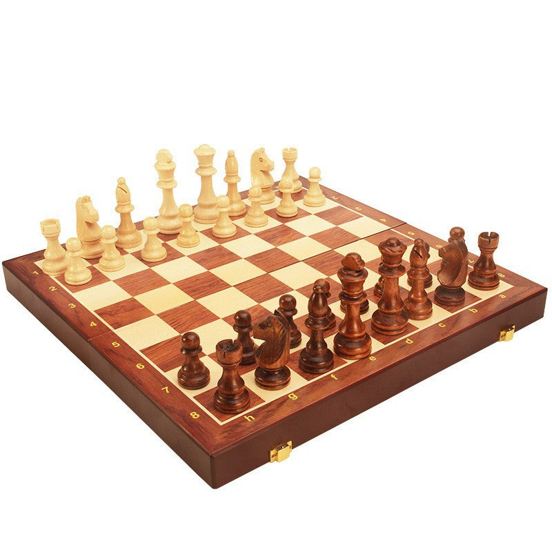 Magnetic Wood Chess Set with Folding Storage Board