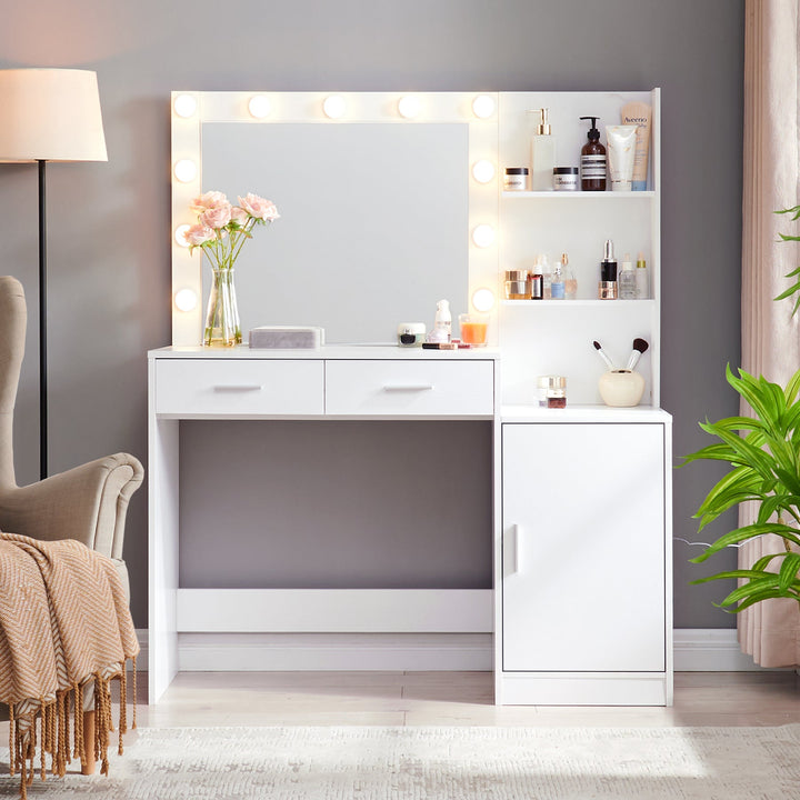 Makeup Vanity Desk with Lighted Mirror and Storage