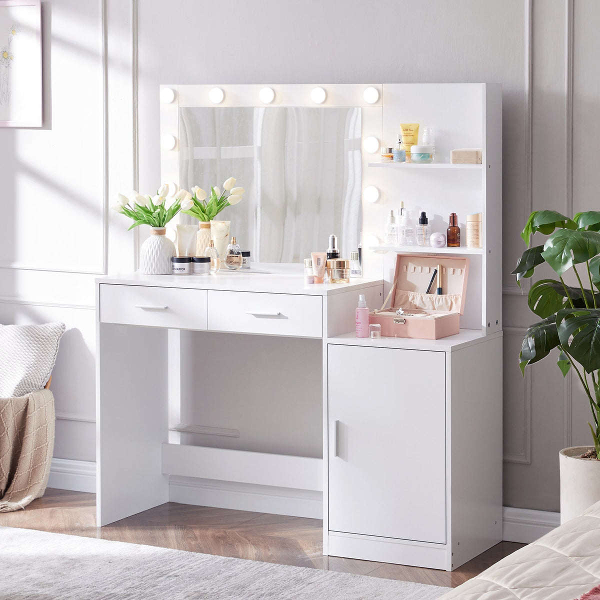 Makeup Vanity Desk with Lighted Mirror and Storage