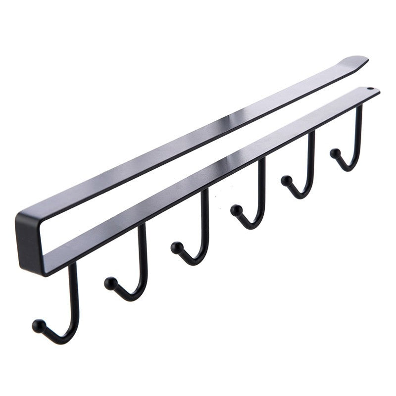 Under Cabinet Kitchen Hooks: Six-Hook Matte Black Rail