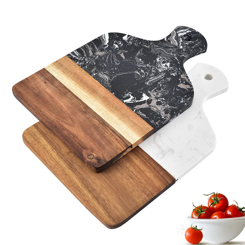 Acacia Wood Cheese & Charcuterie Board, Marble Accent