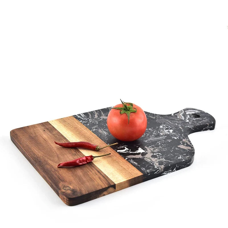 Acacia Wood Cheese & Charcuterie Board, Marble Accent