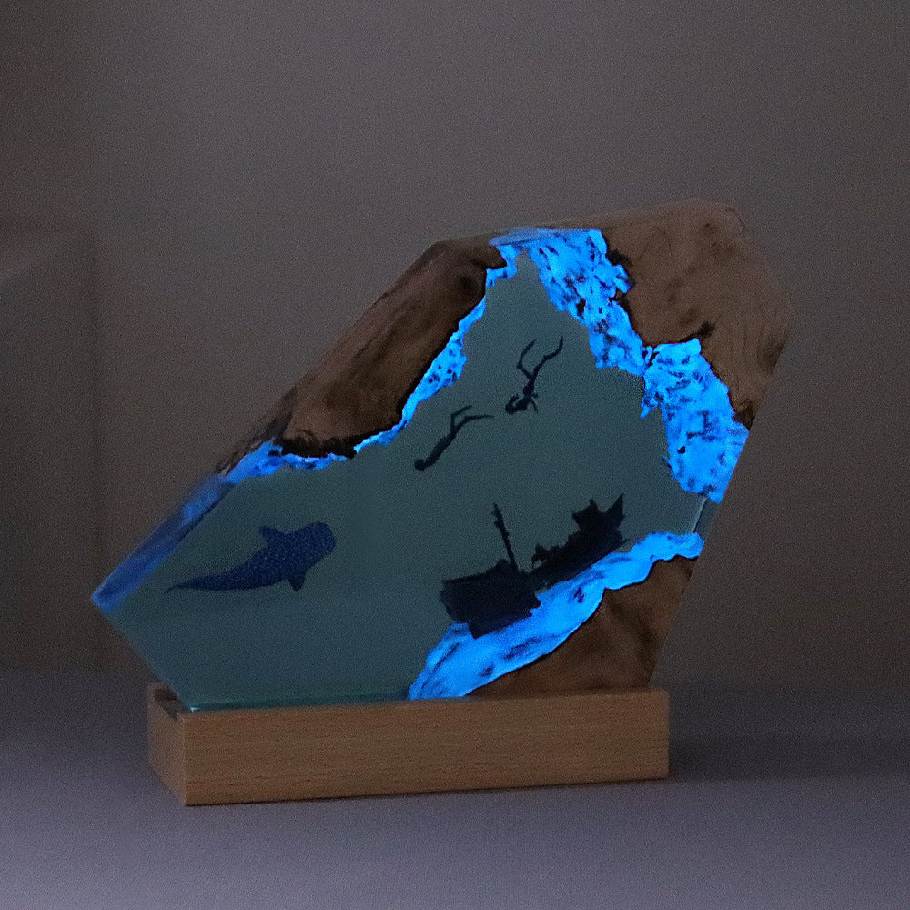 Ocean Resin Desk Lamp Holder with Blue Ambient Light
