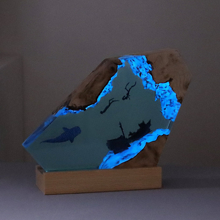 Ocean Resin Desk Lamp Holder with Blue Ambient Light
