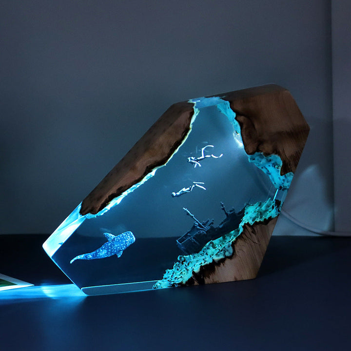 Ocean Resin Desk Lamp Holder with Blue Ambient Light