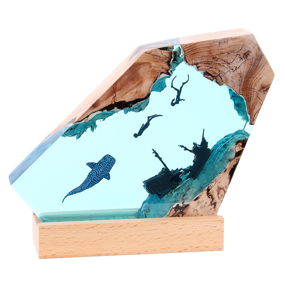 Ocean Resin Desk Lamp Holder with Blue Ambient Light