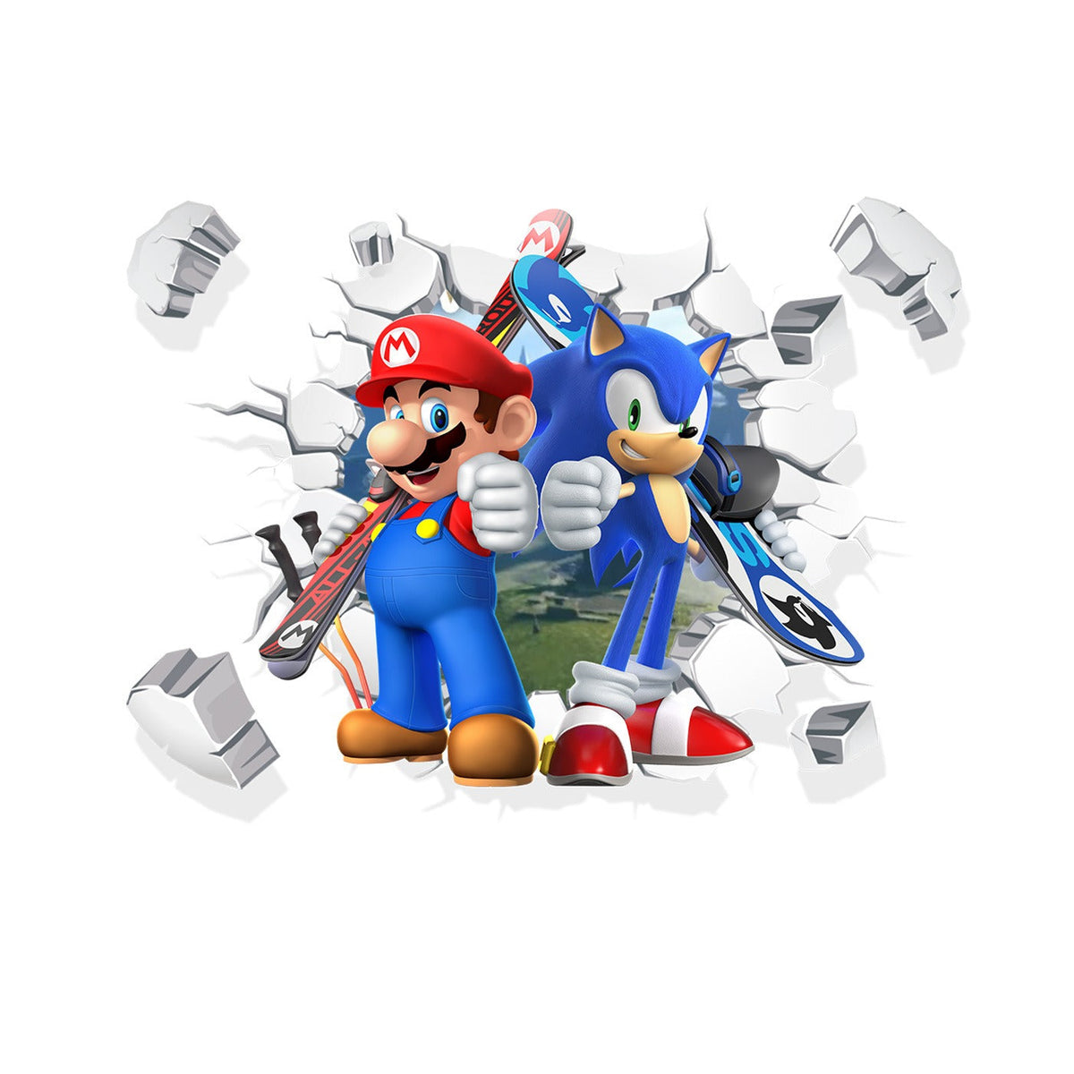 Mario Wall Sticker 3D Broken Wall Decal for Kids Room