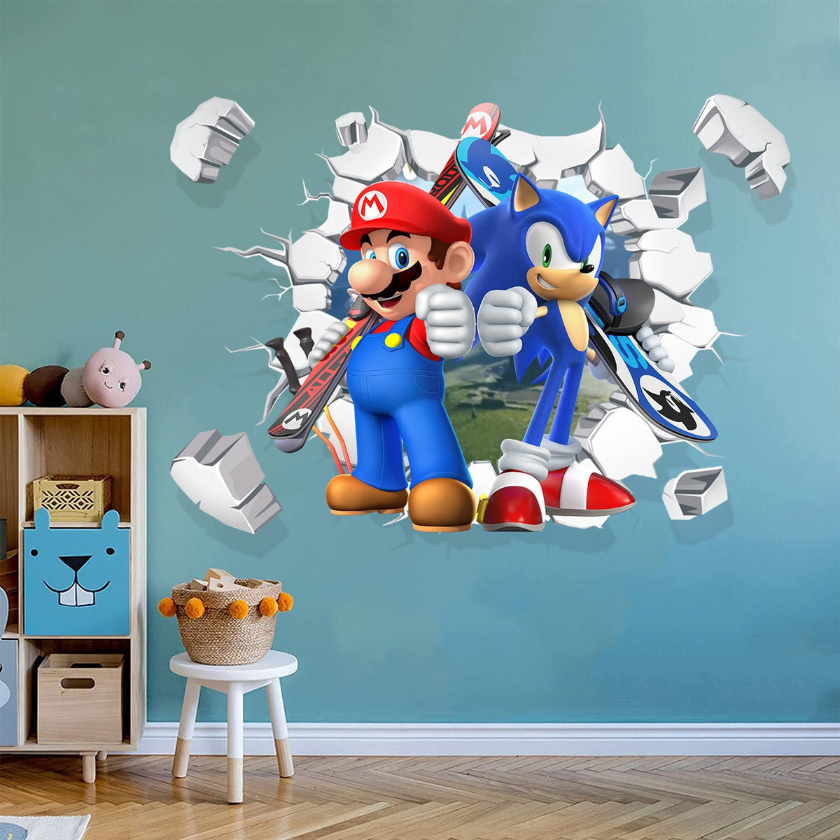 Mario Wall Sticker 3D Broken Wall Decal for Kids Room
