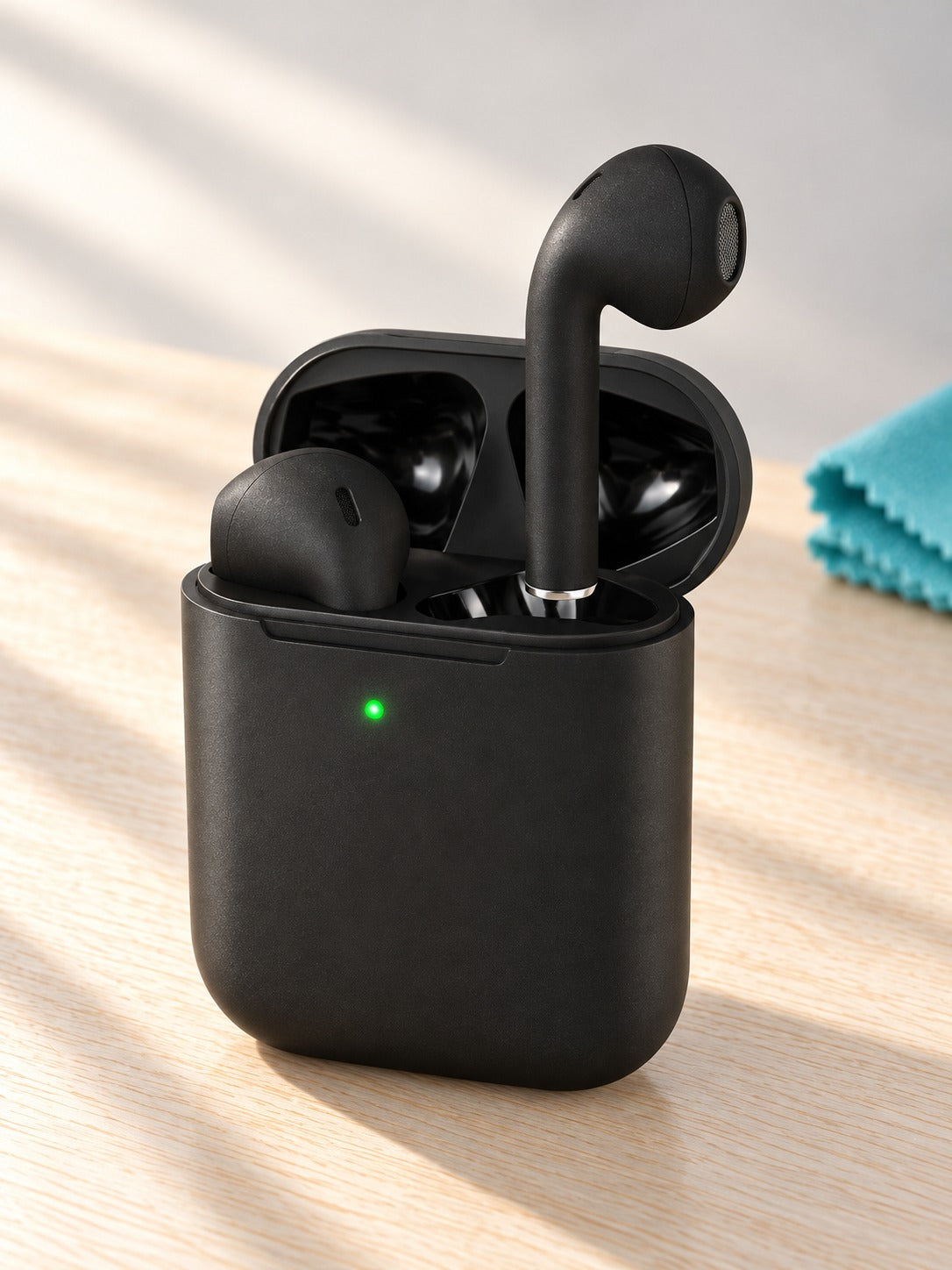 Matte Black True Wireless Earbuds with Qi Charging