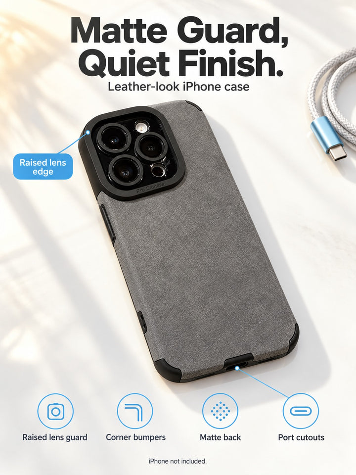 Matte Leather-Look iPhone Case with Camera Lens Guard