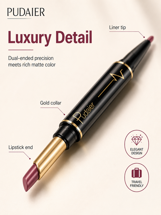 Dual-Ended Matte Lipstick & Lip Liner Pencil — Waterproof