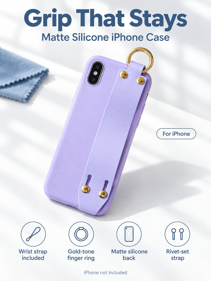 Matte Silicone iPhone Case With Wrist Strap & Ring