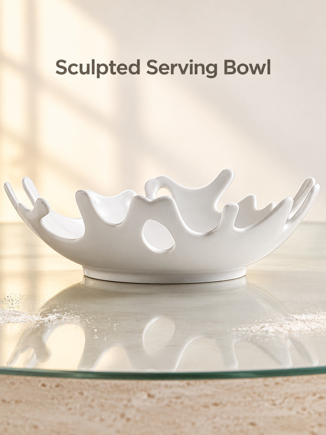 Matte White Ceramic Serving Bowl with Sculpted Rim