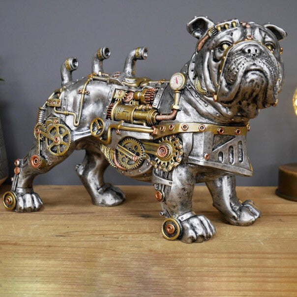 Steampunk Dog Resin Sculpture for Industrial Desk Decor