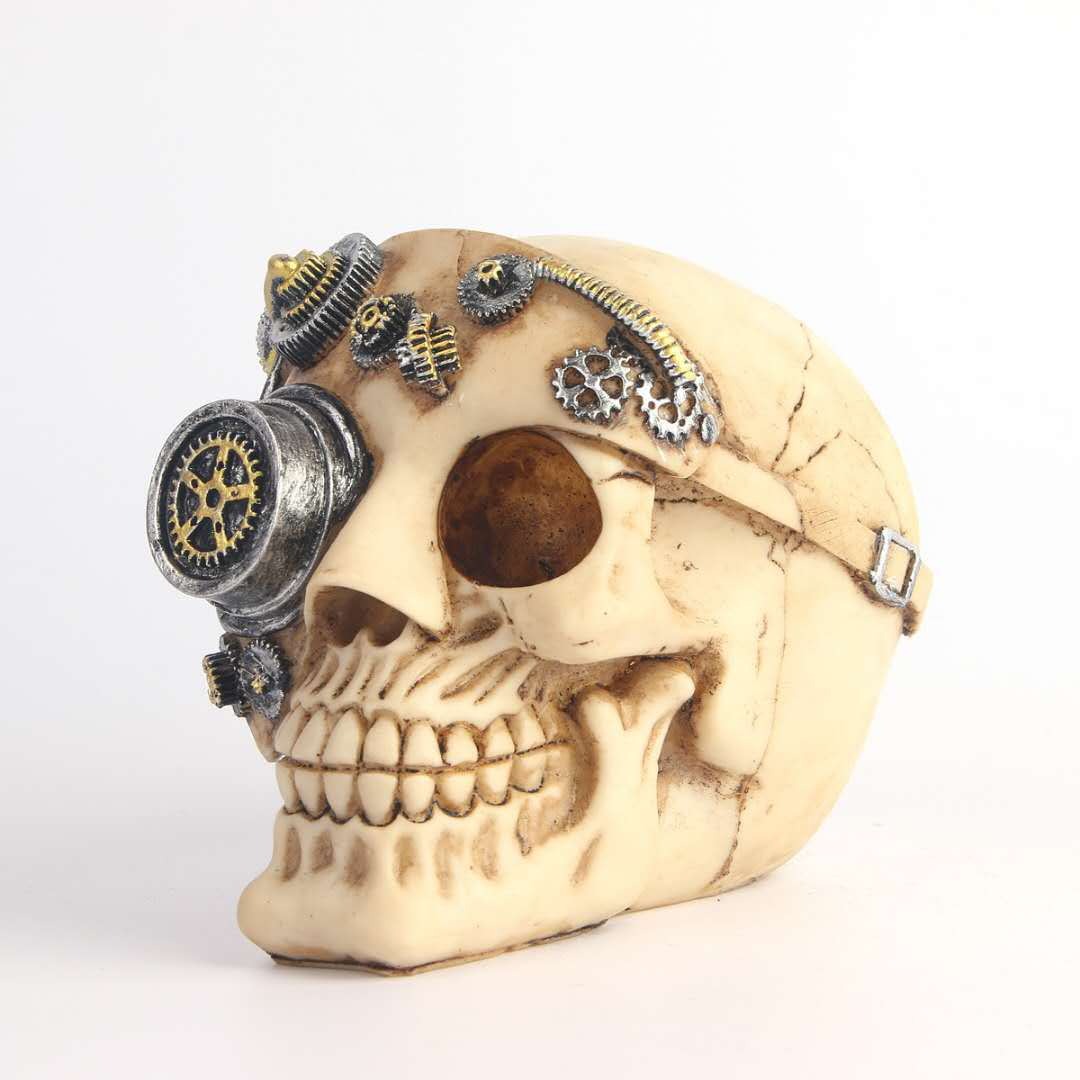 Steampunk Skull Ornament With Mechanical Gear Detail