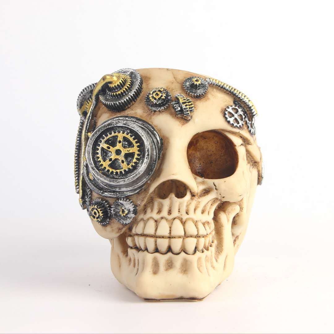 Steampunk Skull Ornament With Mechanical Gear Detail