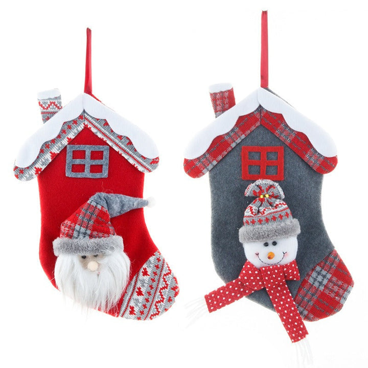 Christmas House Stockings With Santa & Snowman Charm