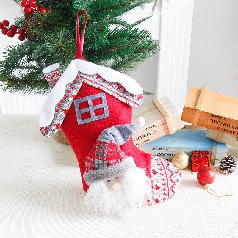Christmas House Stockings With Santa & Snowman Charm