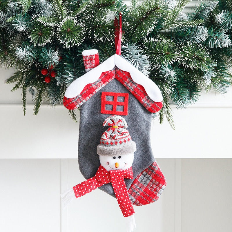 Christmas House Stockings With Santa & Snowman Charm