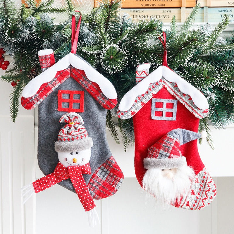 Christmas House Stockings With Santa & Snowman Charm