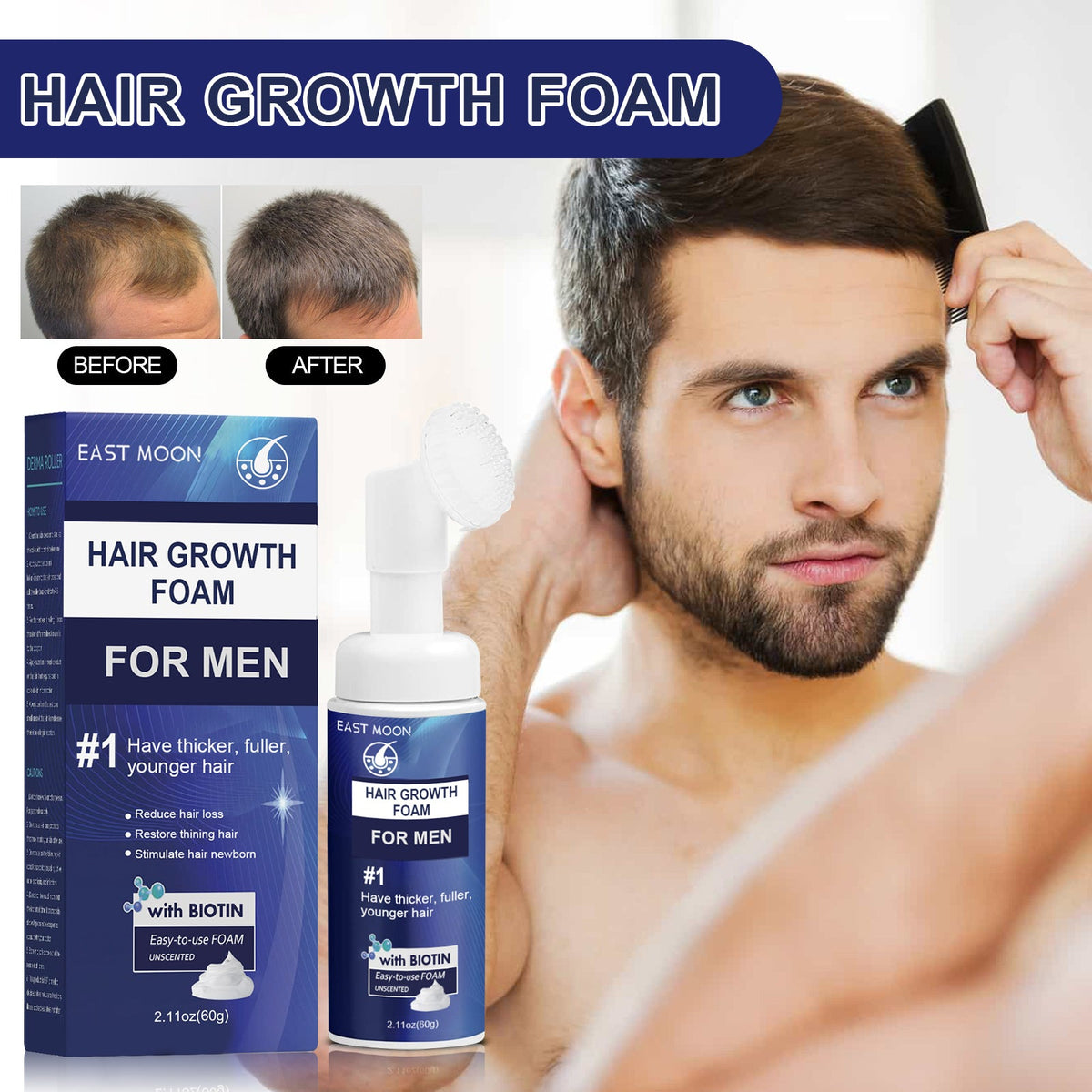 Men's Hair Growth Foam with Biotin for Thicker Hair