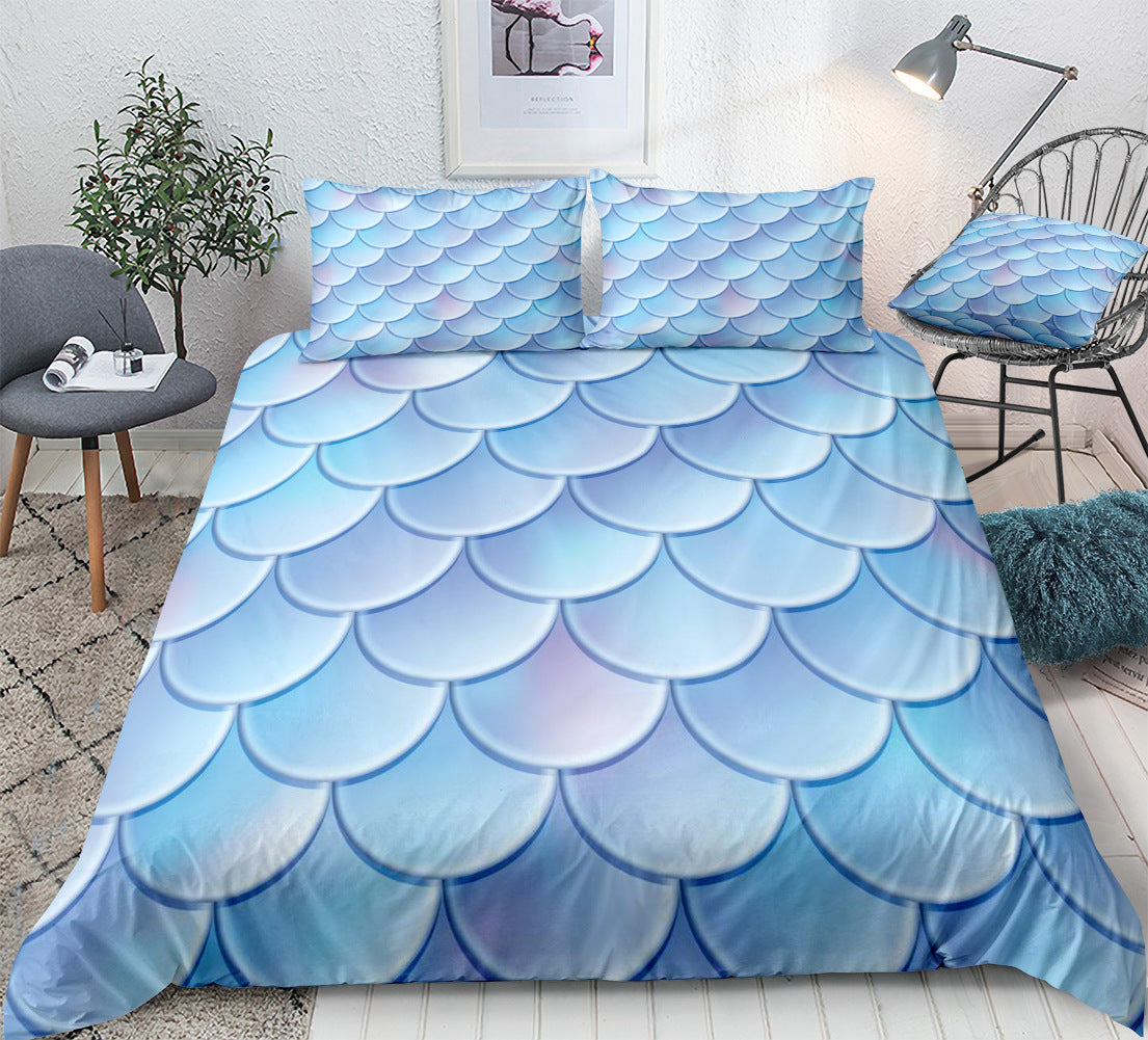 Mermaid Fish Scale Full-Size Duvet Cover Bedding Set