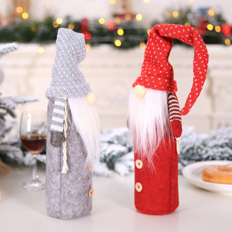 Christmas Wine Bottle Covers Santa Snowman Set of 2