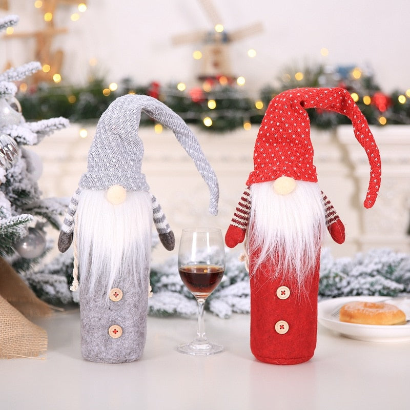 Christmas Wine Bottle Covers Santa Snowman Set of 2