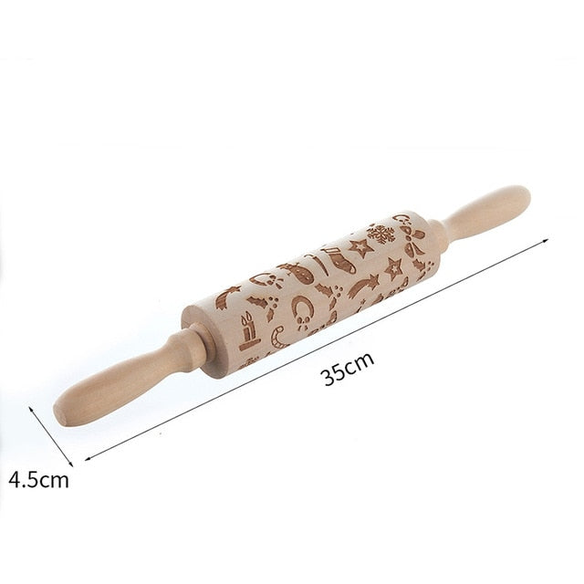Wooden Christmas Rolling Pin for Embossed Cookie Dough