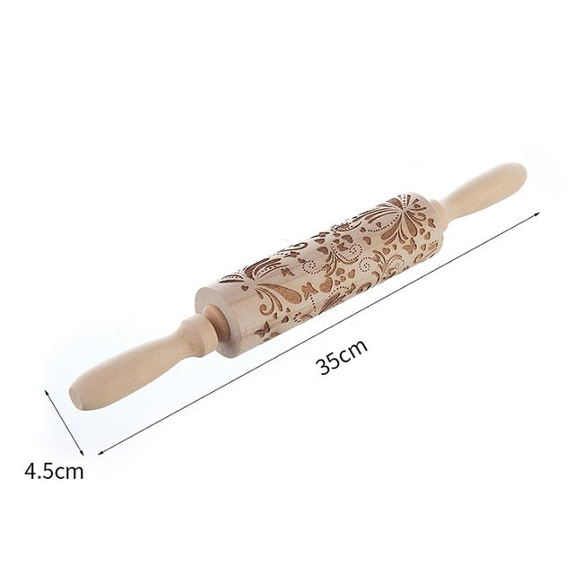 Wooden Christmas Rolling Pin for Embossed Cookie Dough